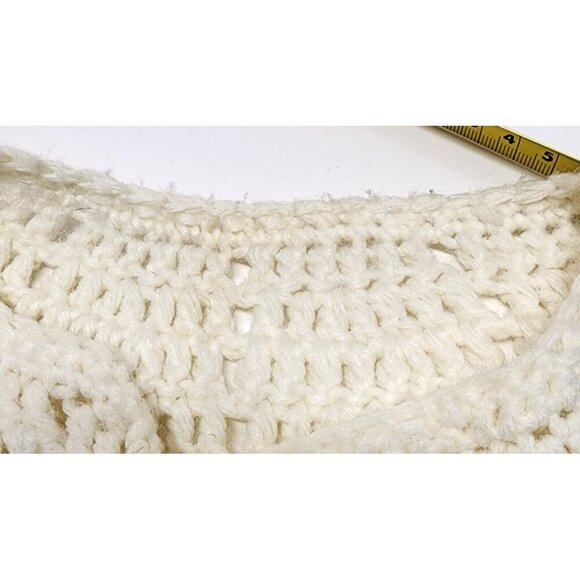 Handmade Wool Blend Crochet Cape With Fringe Trim & Button Closure - Picture 8 of 10